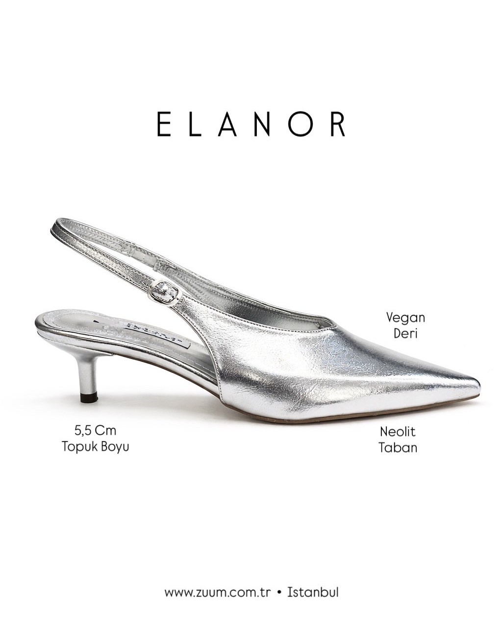 ZUUMKalın & İnce TopukluElanor Arkası Açık Topuklu Kadın Ayakkabı - Gümüş