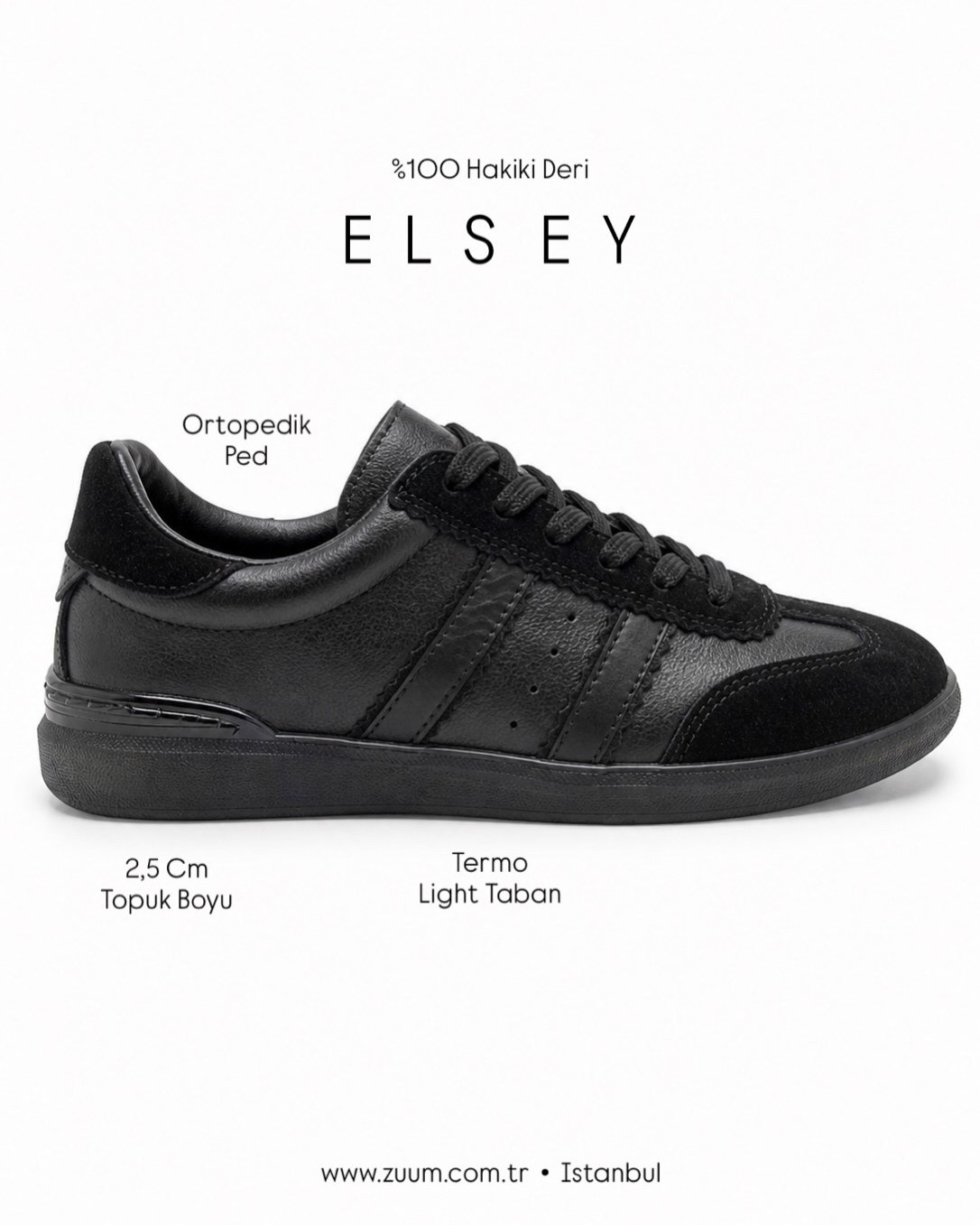 ZUUMSNEAKERElsey % 100 Hakiki Deri Kadın Sneaker - Siyah Deri