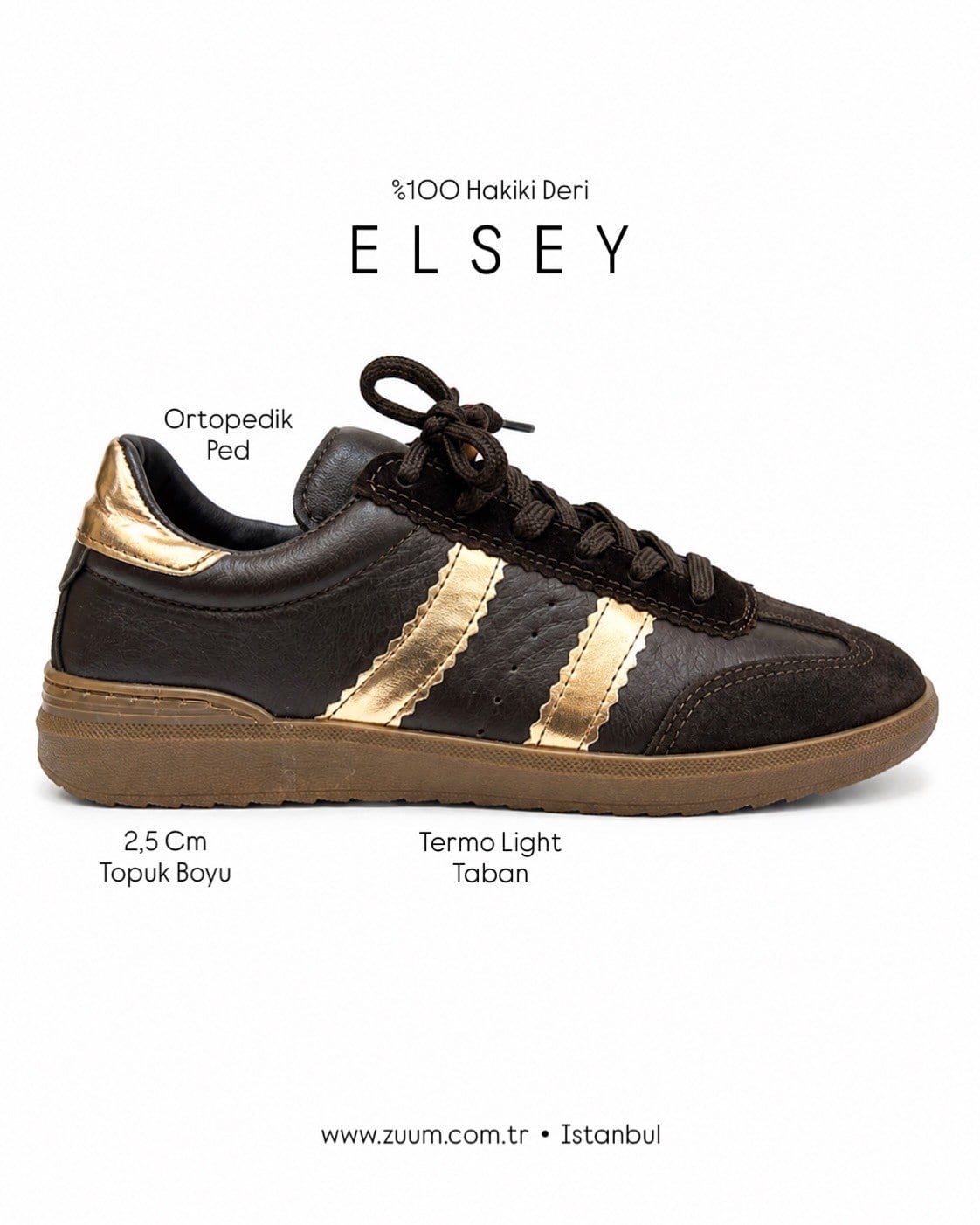 ZUUMSNEAKERElsey % 100 Hakiki Deri Kadın Sneaker - Kahve Deri