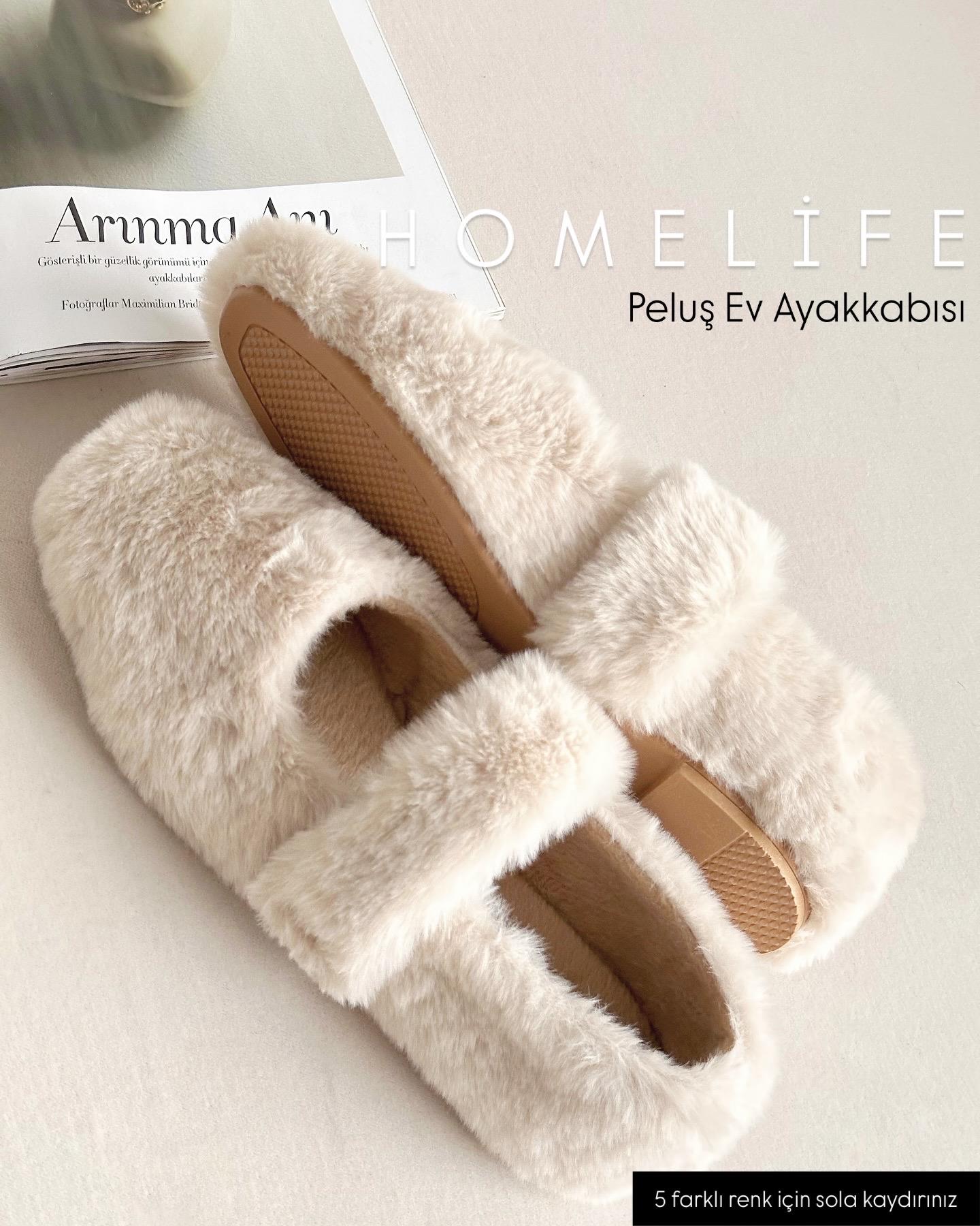 ZUUMBabet & EspadrilHomelife Kadın Peluş Ev Ayakkabısı - Ekru