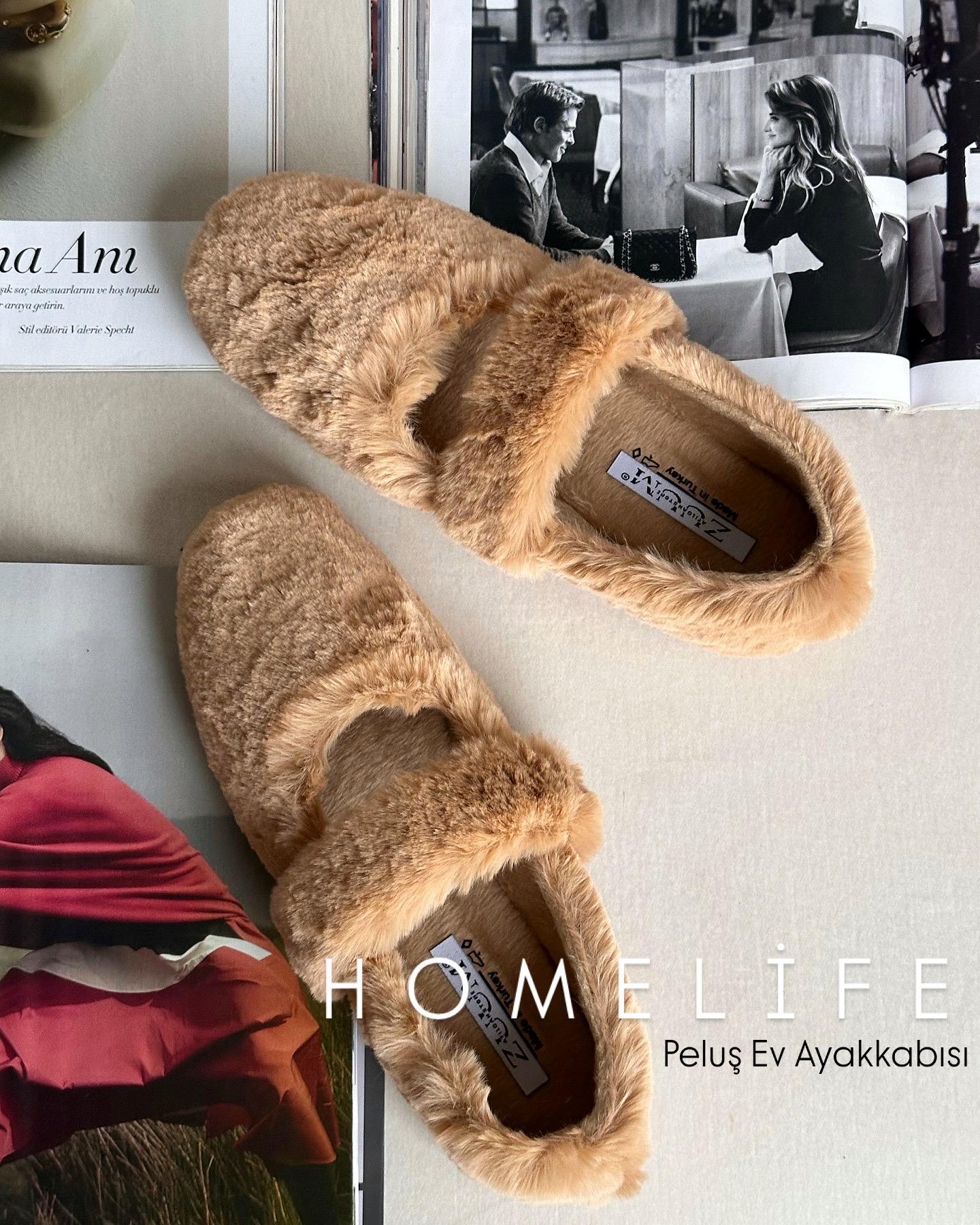 ZUUMBabet & EspadrilHomelife Kadın Peluş Ev Ayakkabısı - Vizon