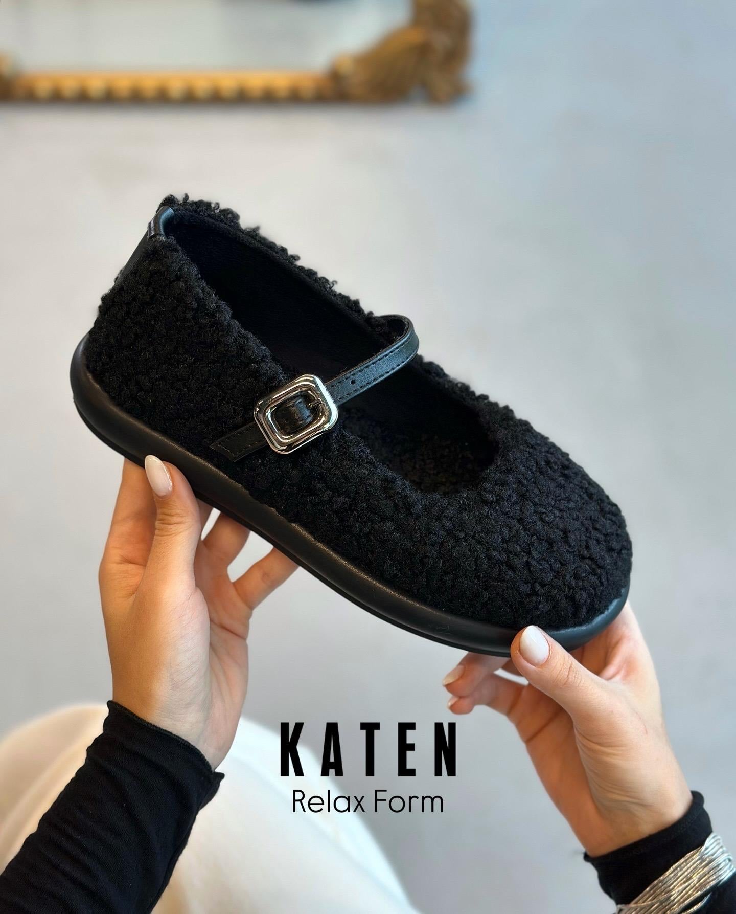 ZUUMMakosen & OxfordKaten Günlük Mary Jane Kadın Ayakkabı - Siyah Kıvırcık