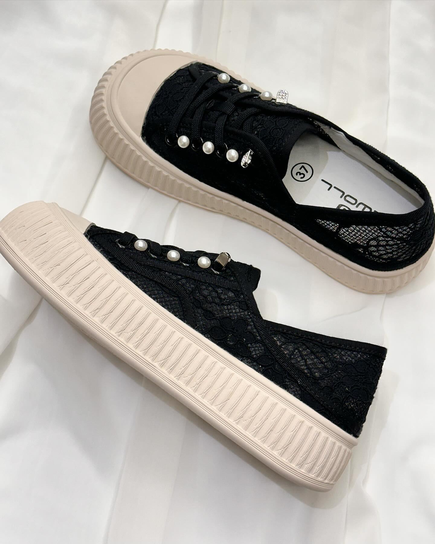 ZUUMSNEAKERKeri Kore Stil Dantel Kadın Günlük Ayakkabı - Siyah
