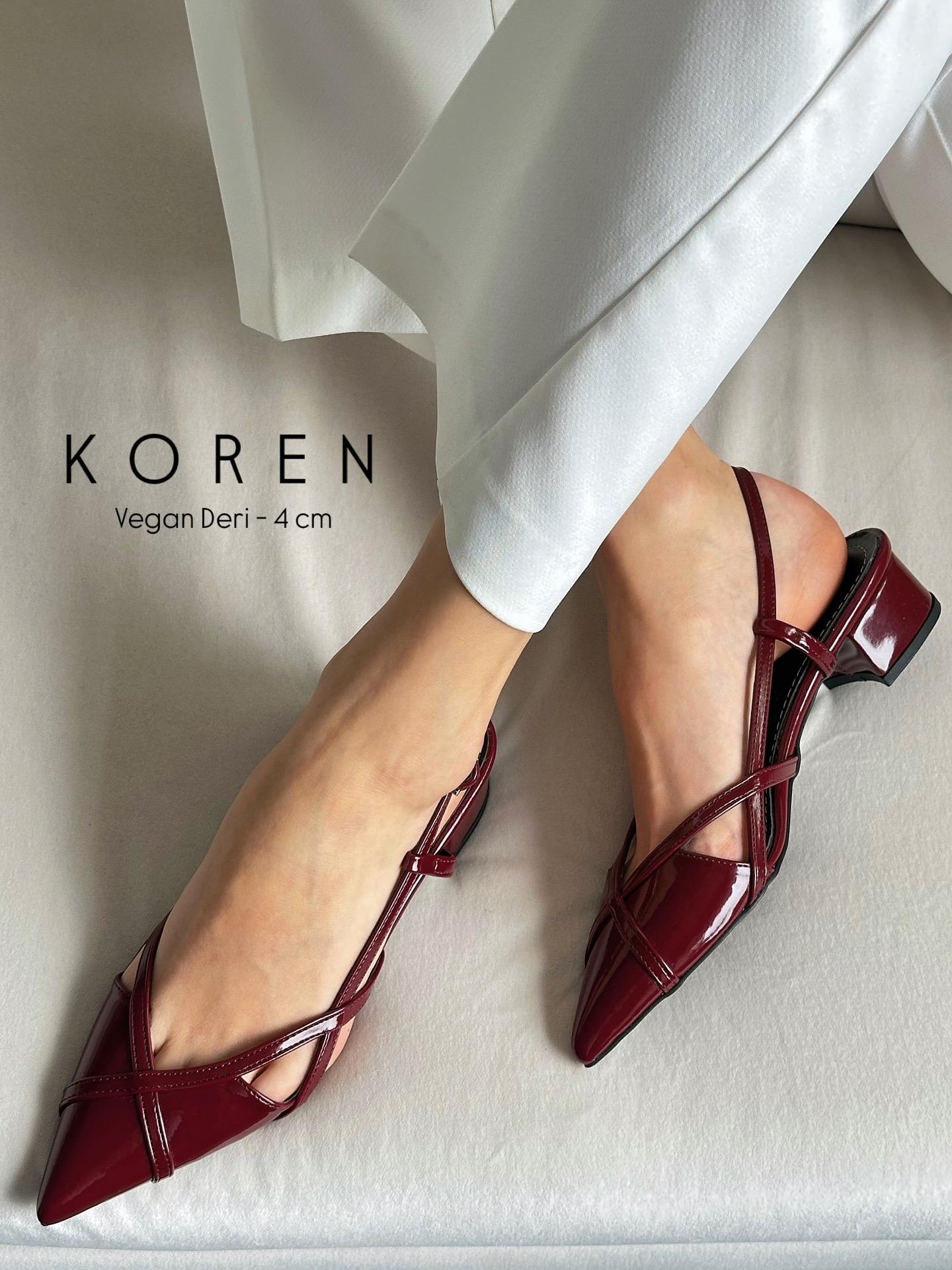 ZUUMKalın & İnce TopukluKoren Arkası Açık Kalın Topuklu Kadın Ayakkabı - Bordo Rugan