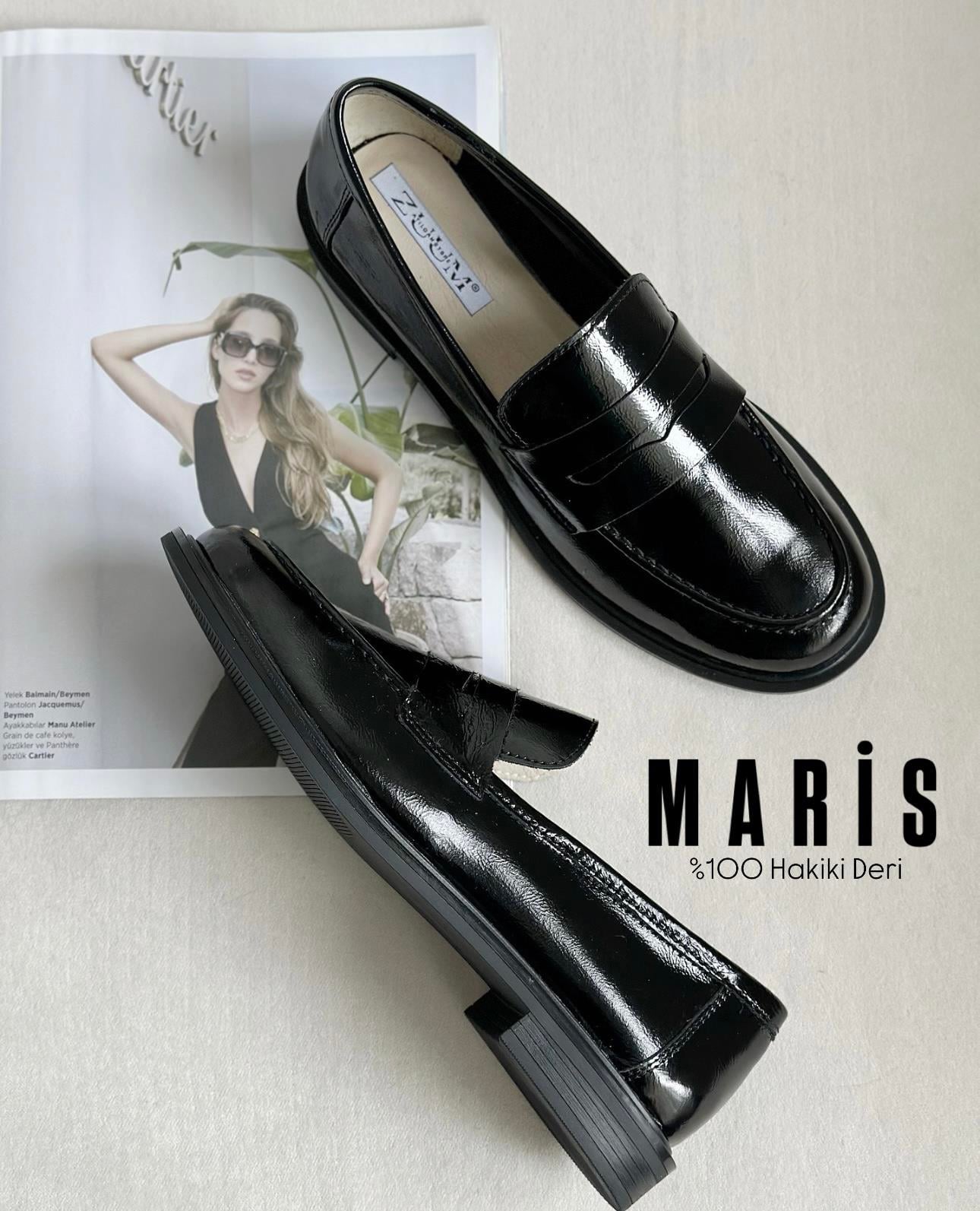 ZUUMMAKOSEN & OXFORDMaris % 100 Hakiki Deri Günlük Kadın Loafer - Siyah Rugan