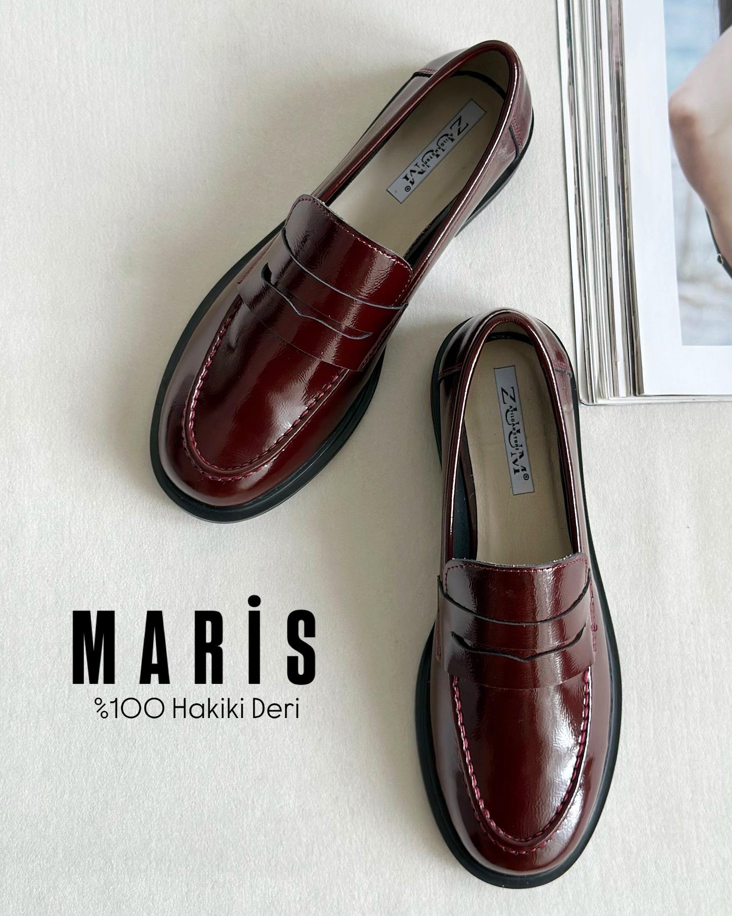 ZUUMMAKOSEN & OXFORDMaris % 100 Hakiki Deri Günlük Kadın Loafer - Bordo Rugan