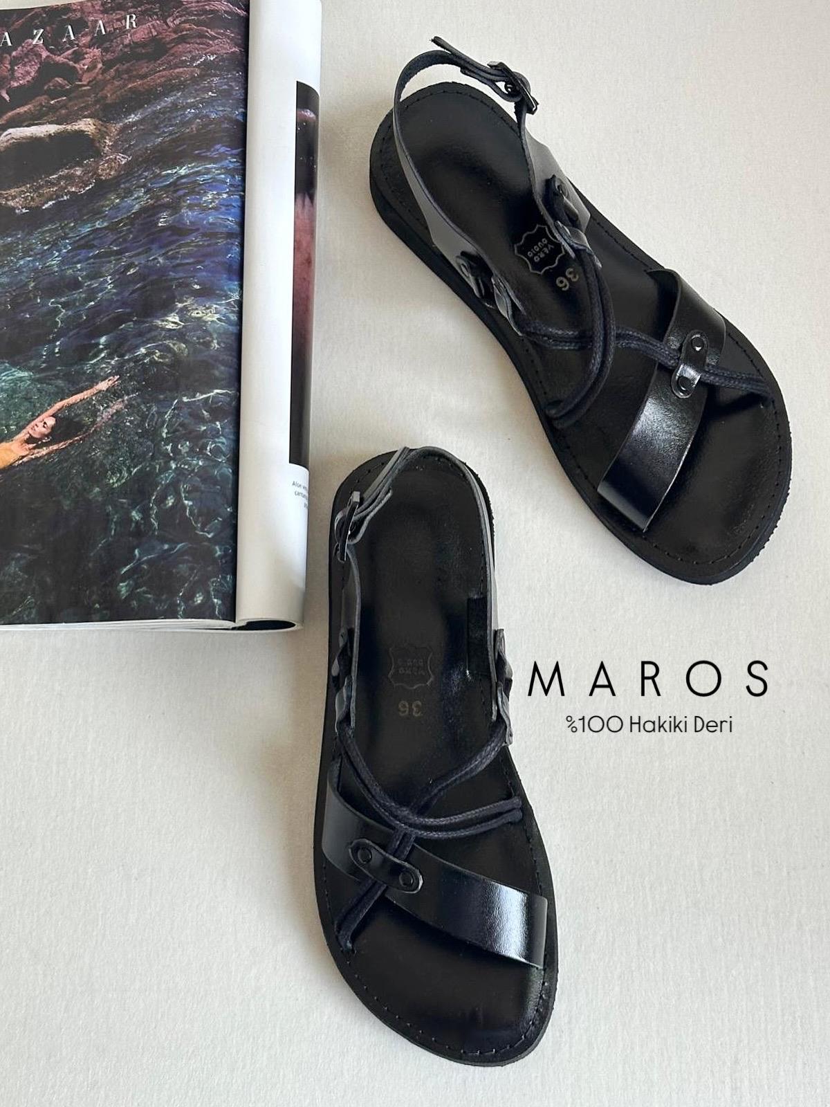 ZUUMSandaletMaros %100 Hakiki Deri Kadın Sandalet - Siyah Deri