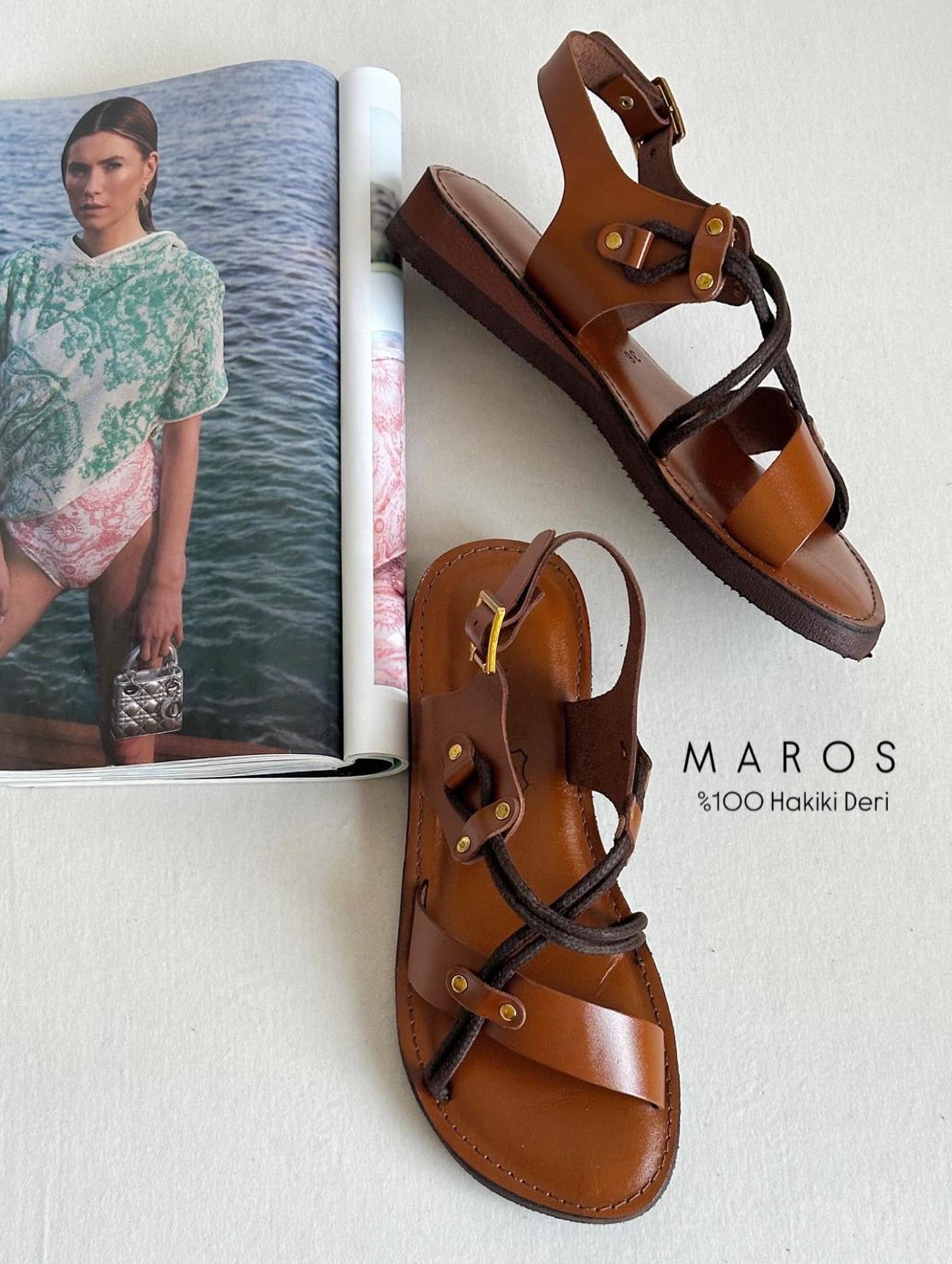 ZUUMSandaletMaros %100 Hakiki Deri Kadın Sandalet - Taba Deri