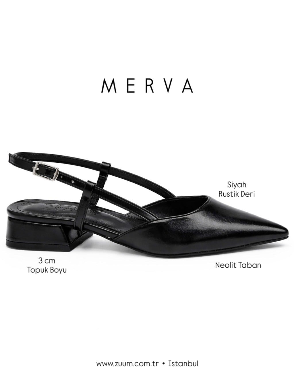 ZUUMKalın & İnce TopukluMerva  Arkası Açık Kalın Topuklu Kadın Ayakkabı - Siyah Rustik
