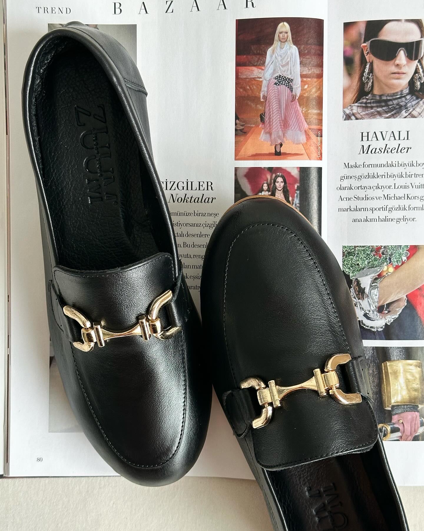 ZUUMMakosen & OxfordOliva % 100 Hakiki Deri Kadın Makosen Ayakkabı - Siyah Deri