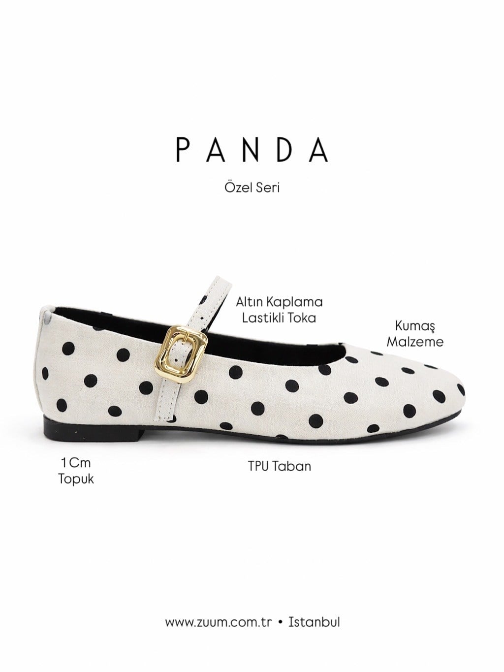 ZUUMBABET & LOAFERPanda Puantiyeli Mary Jane Style - Beyaz