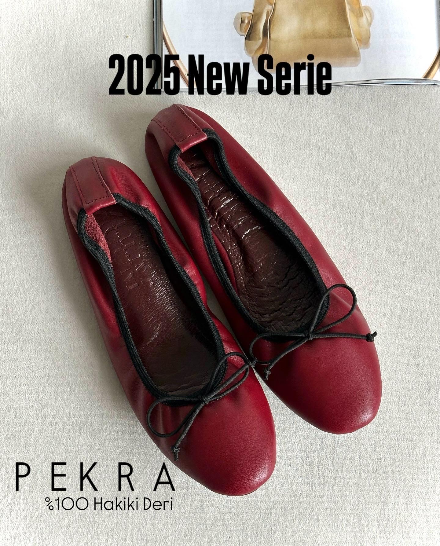 ZUUMBABET & ESPADRİLPekra %100 Hakiki Deri Büzgülü Kadın Babet - Bordo Deri