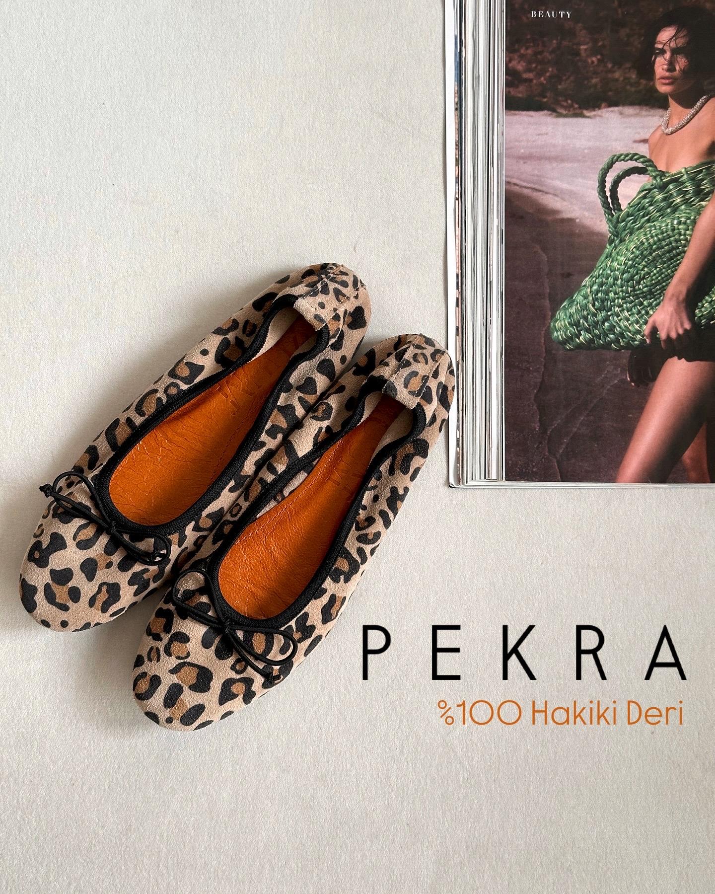 ZUUMBABET & ESPADRİLPekra %100 Hakiki Deri Büzgülü Kadın Babet - Bej Leopar Deri
