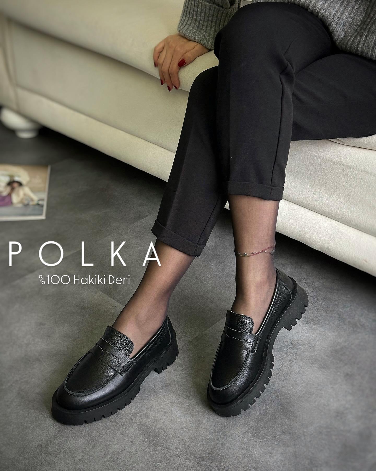 ZUUMMakosen & OxfordPolka % 100 Hakiki Deri Kadın Makosen Ayakkabı - Siyah Deri