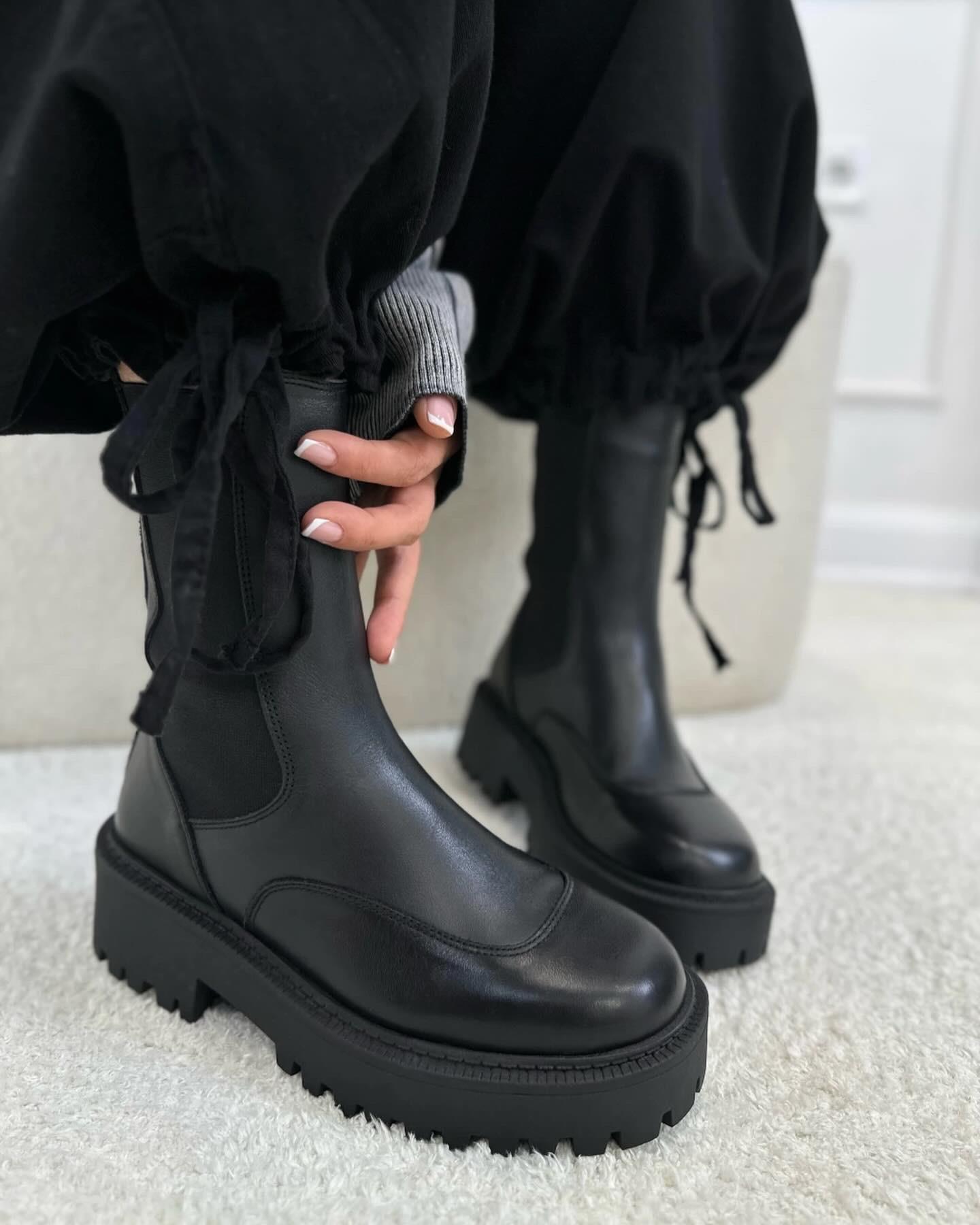 ZUUMGünlük BotRake % 100 Hakiki Deri Lastikli Kadın Bot - Siyah Deri