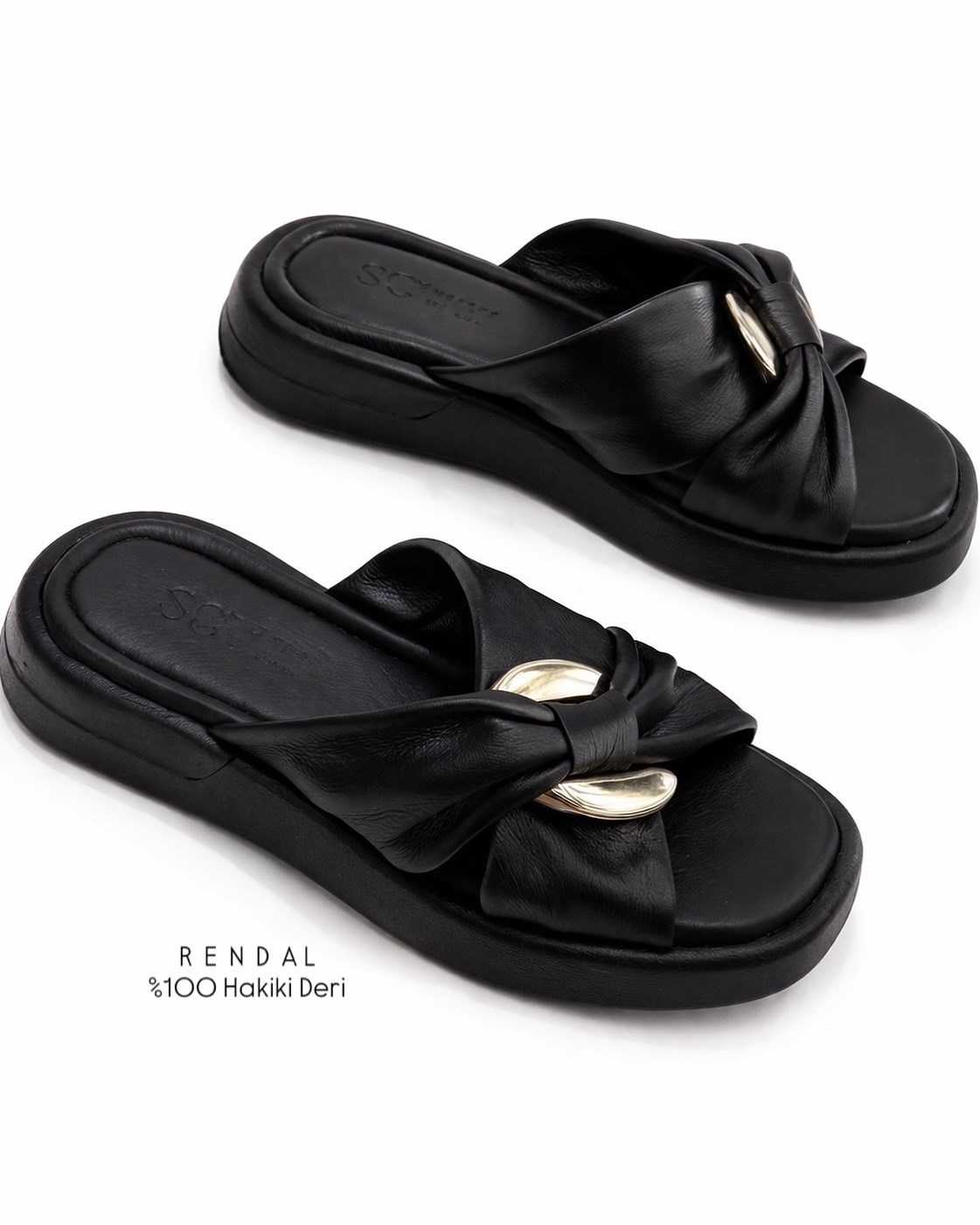 ZUUMSANDALET & TERLİKRendal % 100 Hakiki Deri Kadın Terlik - Siyah Deri