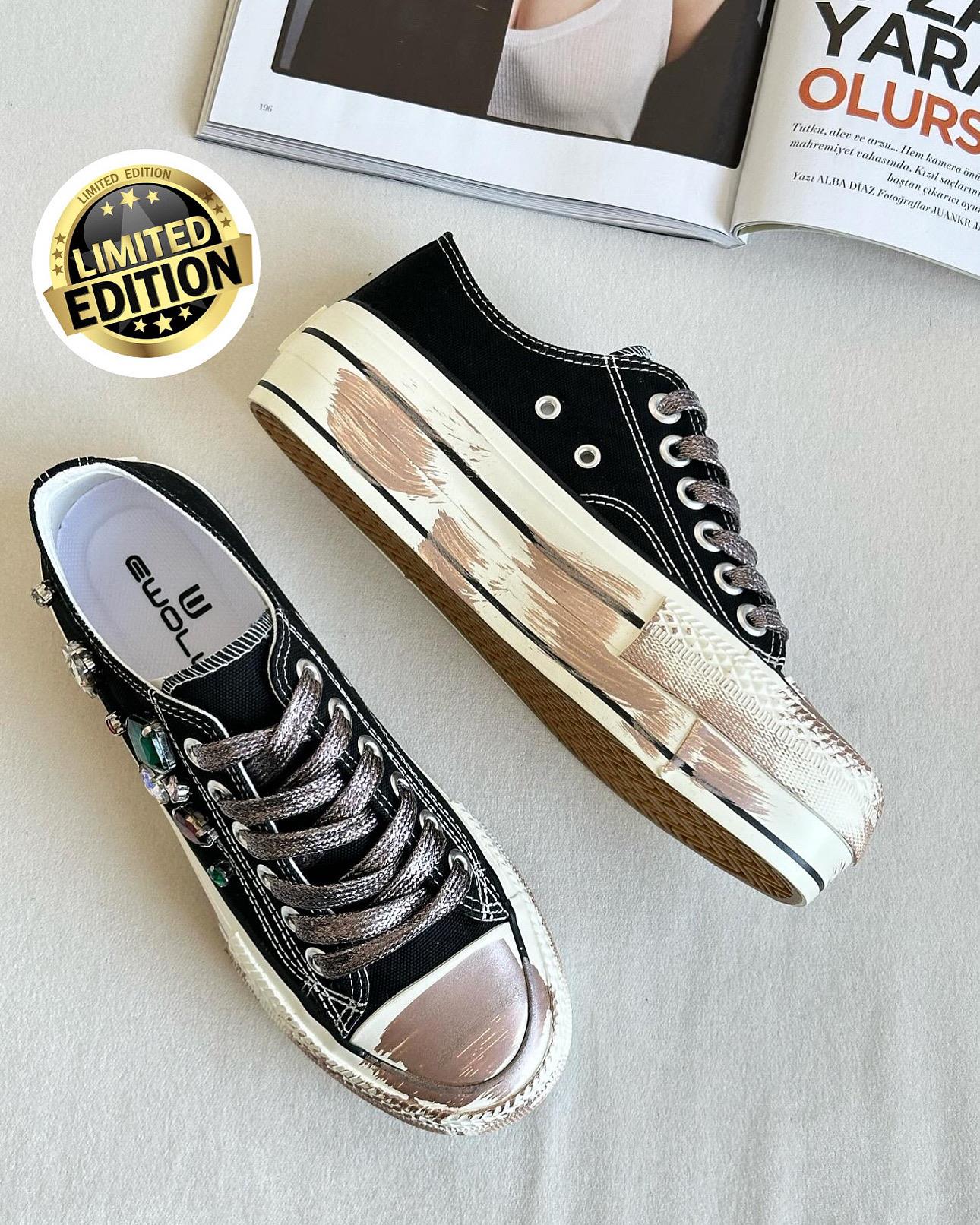 ZUUMSNEAKERRufel Taş Aksesuarlı  Kalın Taban Kadın Sneaker - Siyah