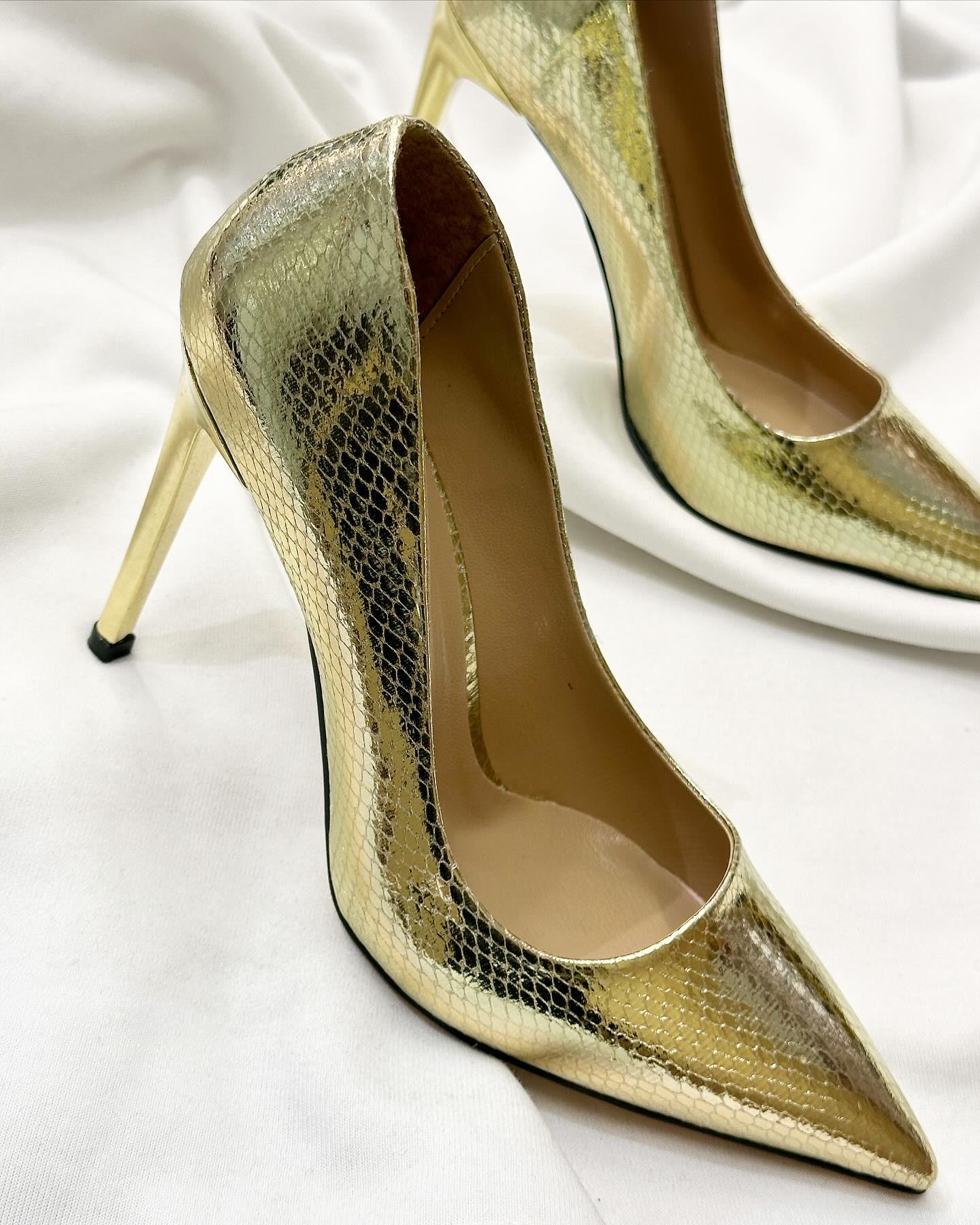 ZUUMKalın & İnce TopukluSabel 11 cm Topuklu Stiletto - Gold Yılan