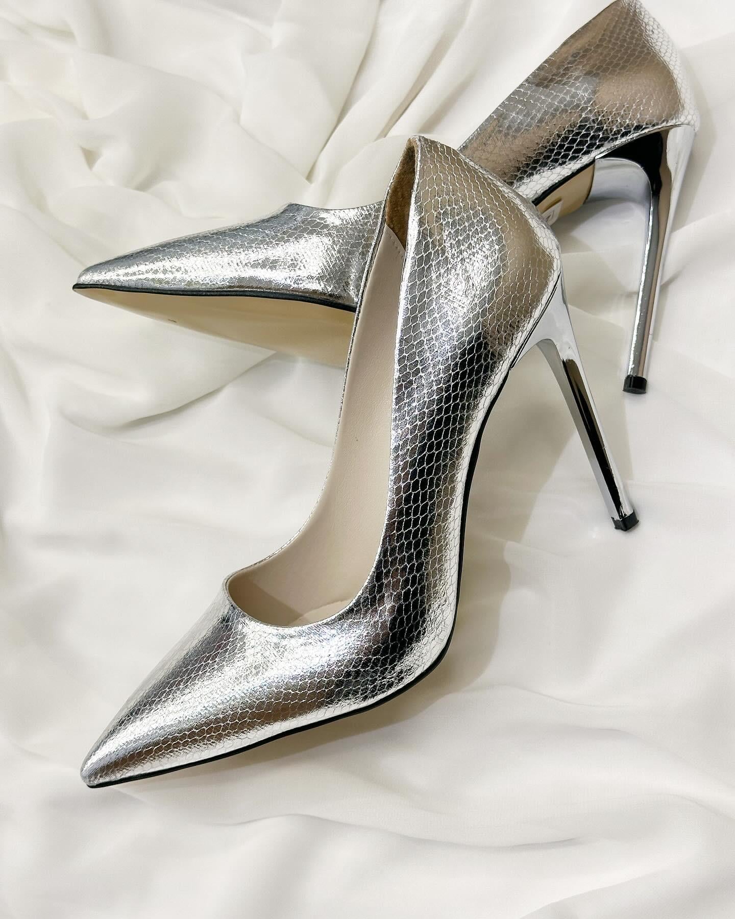 ZUUMKalın & İnce TopukluSabel 11 cm Topuklu Stiletto - Gümüş Yılan
