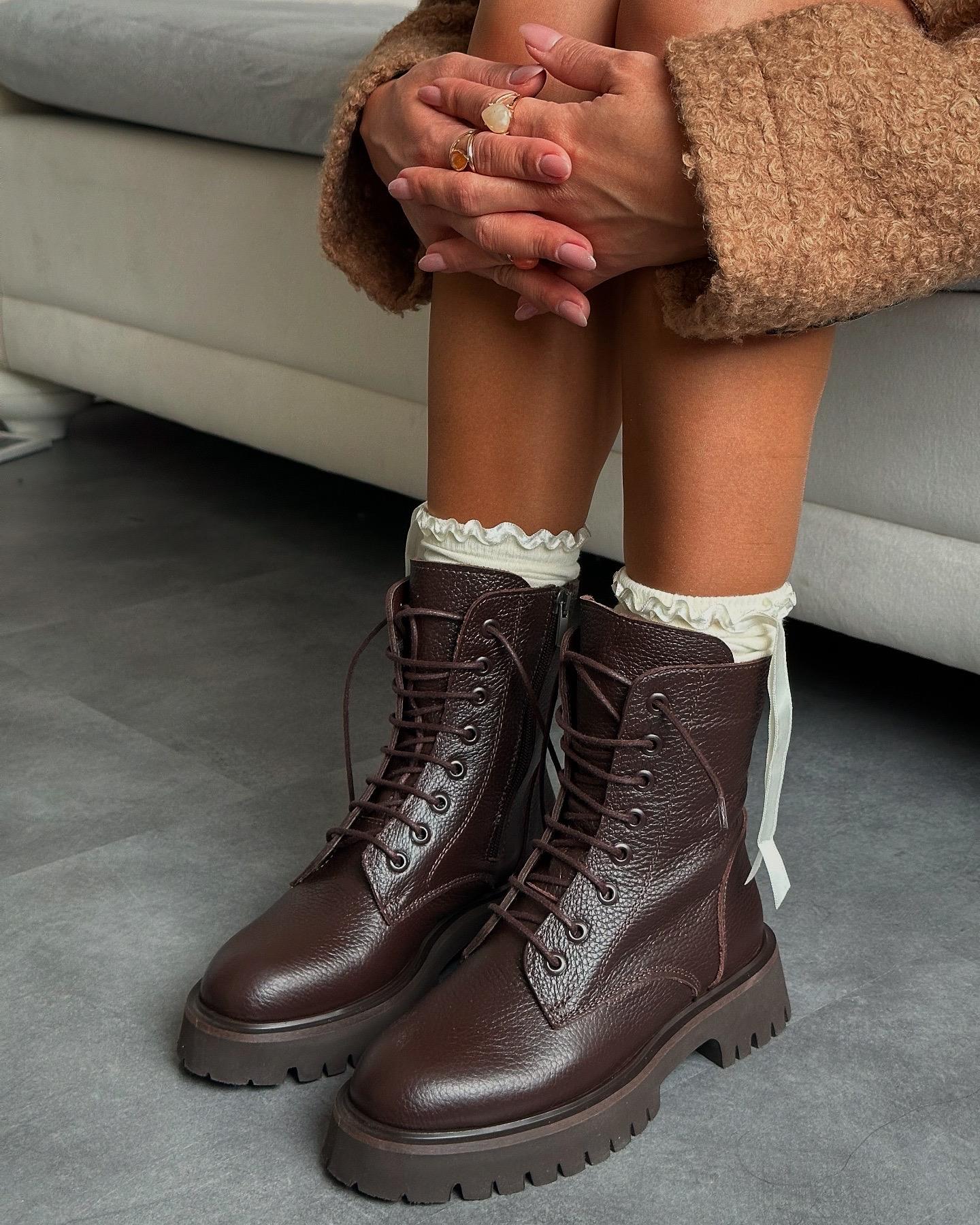 ZUUMBOT & ÇİZMESam %100 Hakiki Deri Kadın Postal - Kahve Deri