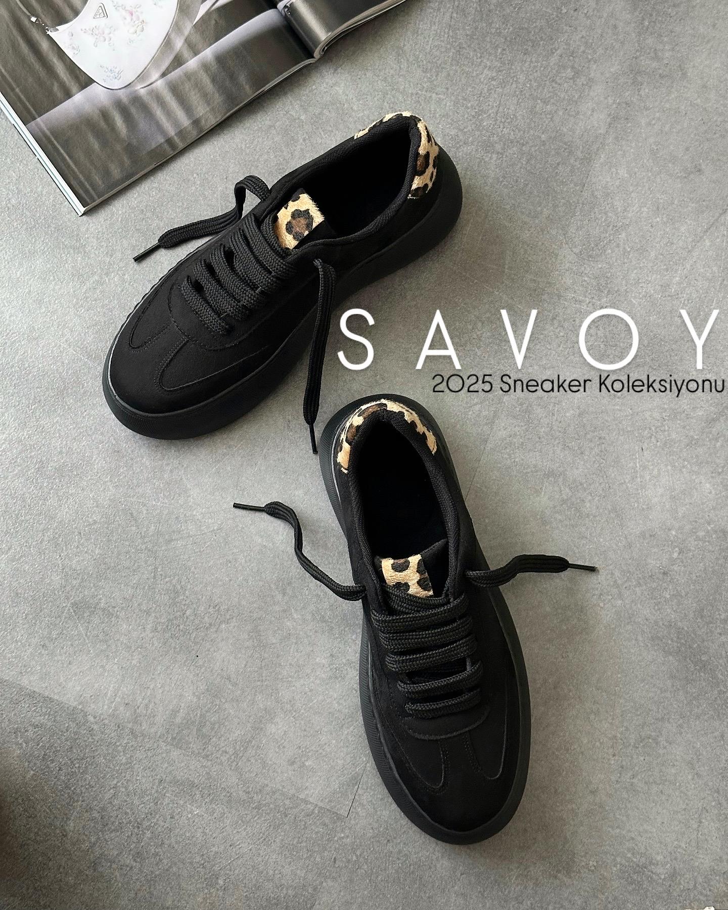 ZUUMSNEAKERSavoy Kalın Taban Ortopedik Kadın Sneaker - Siyah & Leopar