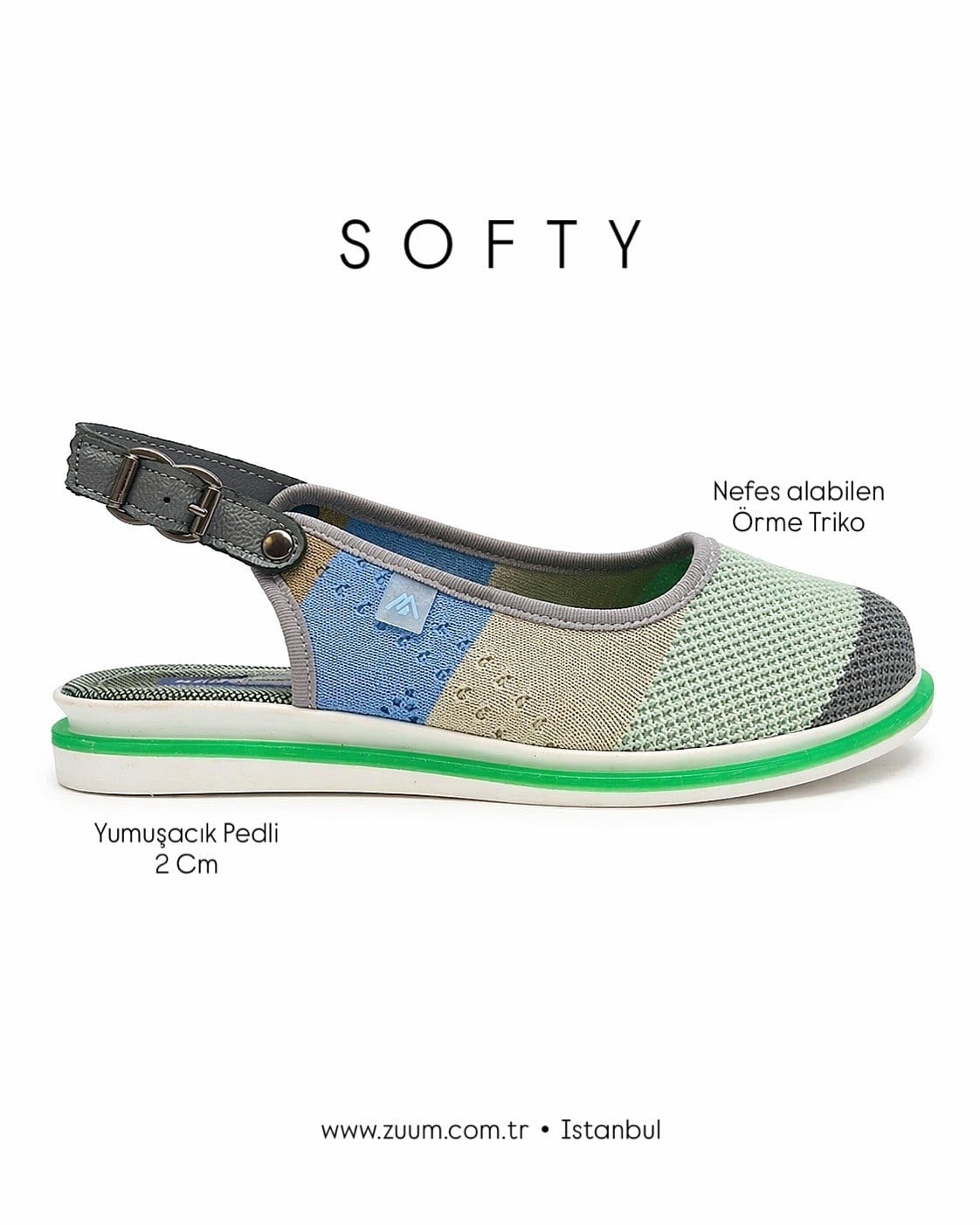 ZUUMBABET & LOAFERSofty Günlük Kadın Sandalet - Gri & Yeşil & Bej