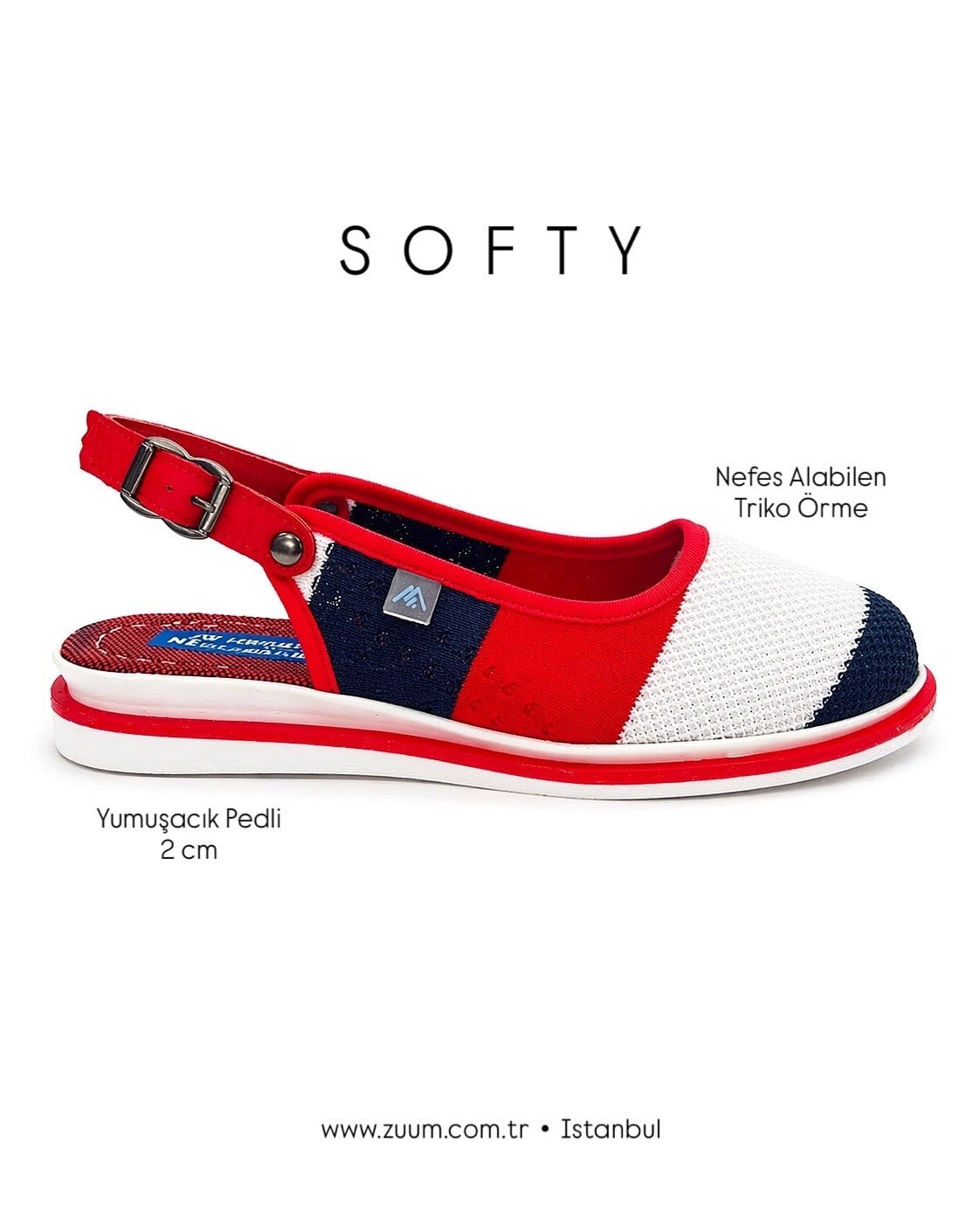 ZUUMBABET & LOAFERSofty Günlük Kadın Sandalet - Lacivert & Beyaz & Kırmızı