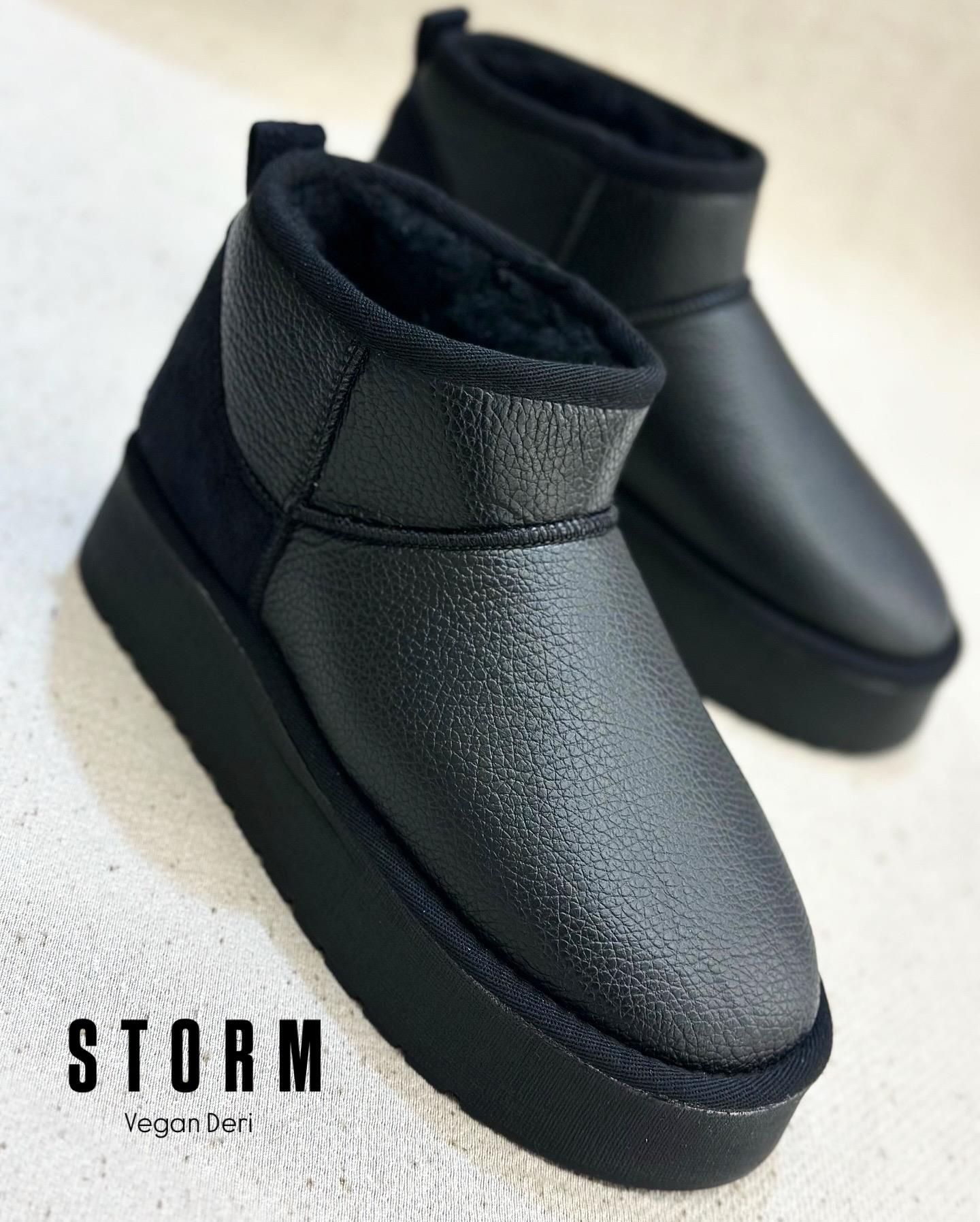 ZUUMBOT & ÇİZMEStorm Mini Boy Kalın Taban  Kadın Bot - Siyah Cilt