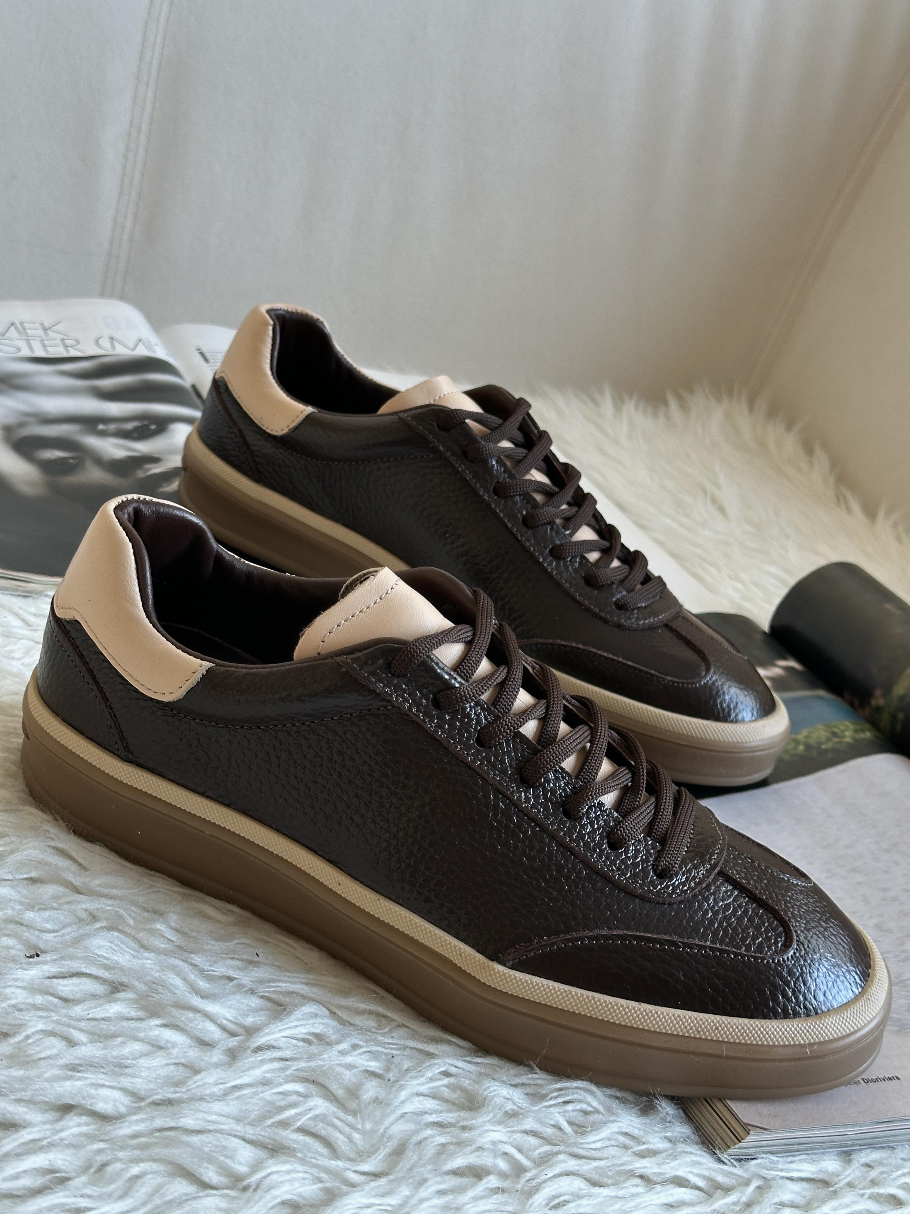 ZUUMSNEAKERVerona İç-Dış % 100 Hakiki Deri Kadın Sneaker - Kahve Deri & Ten Deri