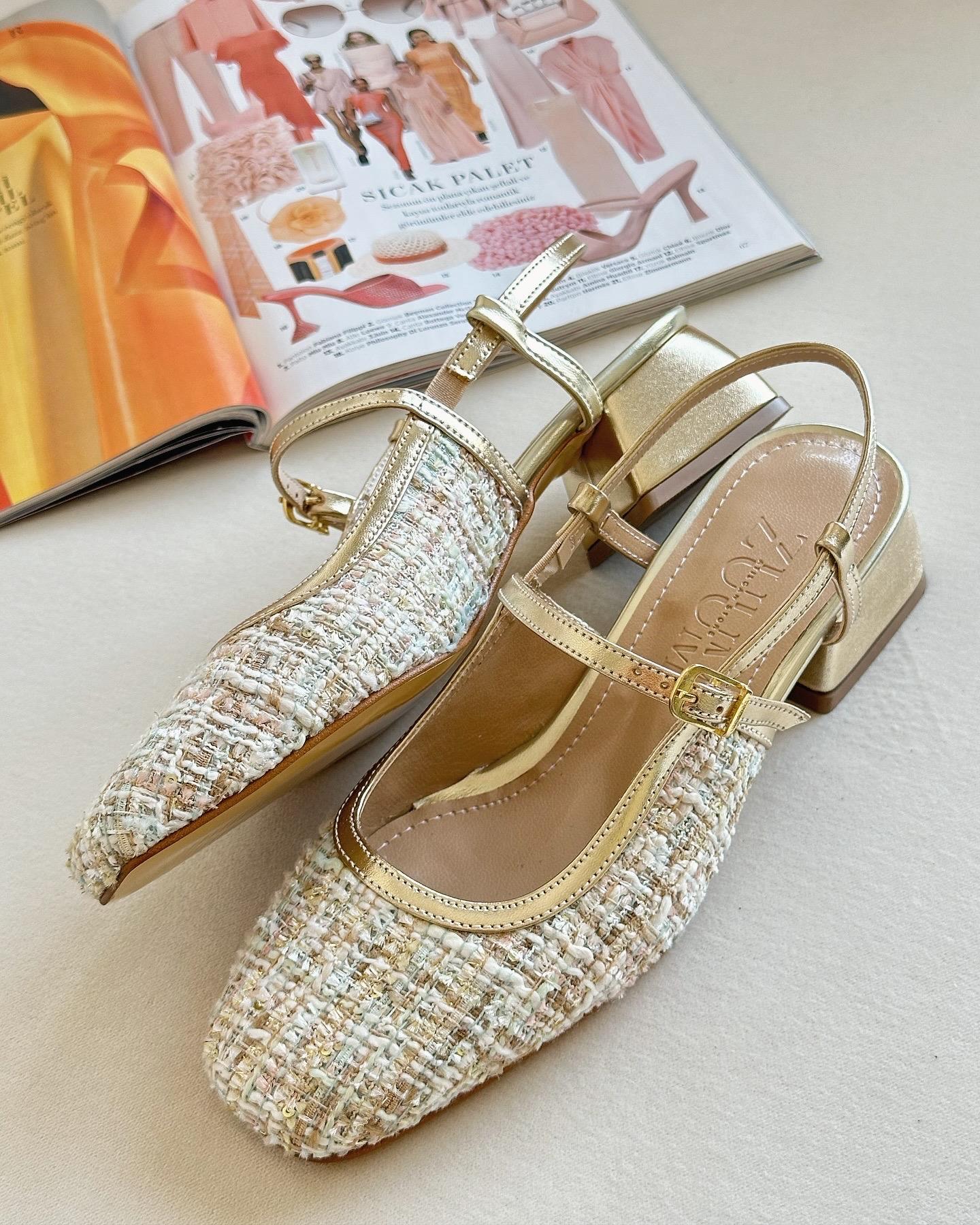 ZUUMİNCE & KALIN TOPUKLUViola Topuklu Kadın Ayakkabı  - Altın & Altın Tüvit