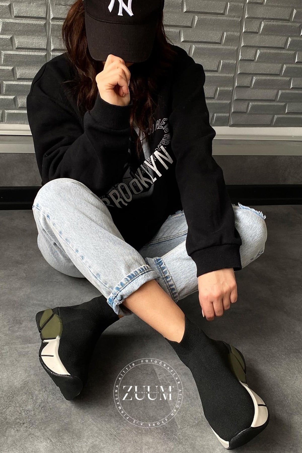 ZUUMSNEAKERYeva Triko Çorap Kadın Bot - Siyah & Haki