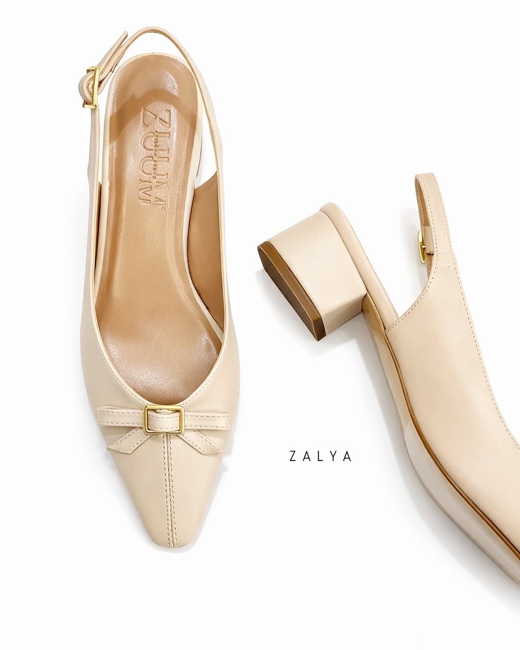 ZUUMKalın & İnce TopukluZalya Arkası Açık Kalın Topuklu Kadın Ayakkabı - Bej Cilt