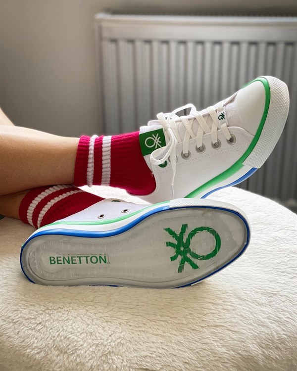 BN-30176 Benetton Keten Spor Ayakkabı - Beyaz & Yeşil