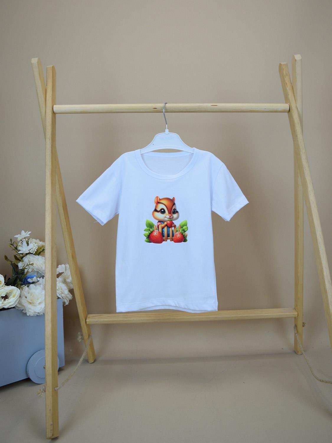 Ana Kuzusu Çiçekli Tavşan Desen Tasarım Baskılı Çocuk Tişörtü BÇTTD05