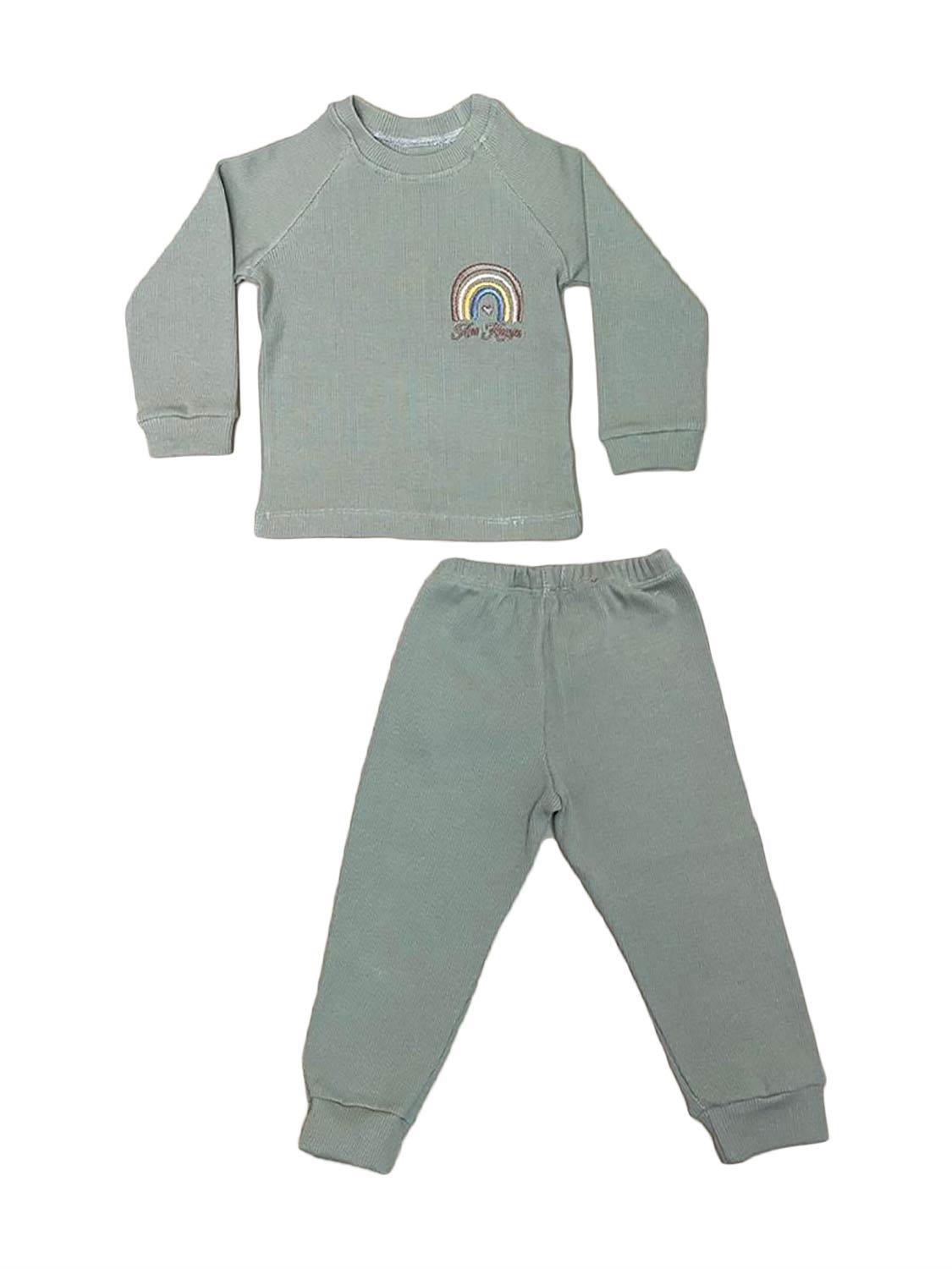 Ana Kuzusu Çocuk Özel Tasarım  Gökkuşağı Desen Çocuk Alt Üst Takım 