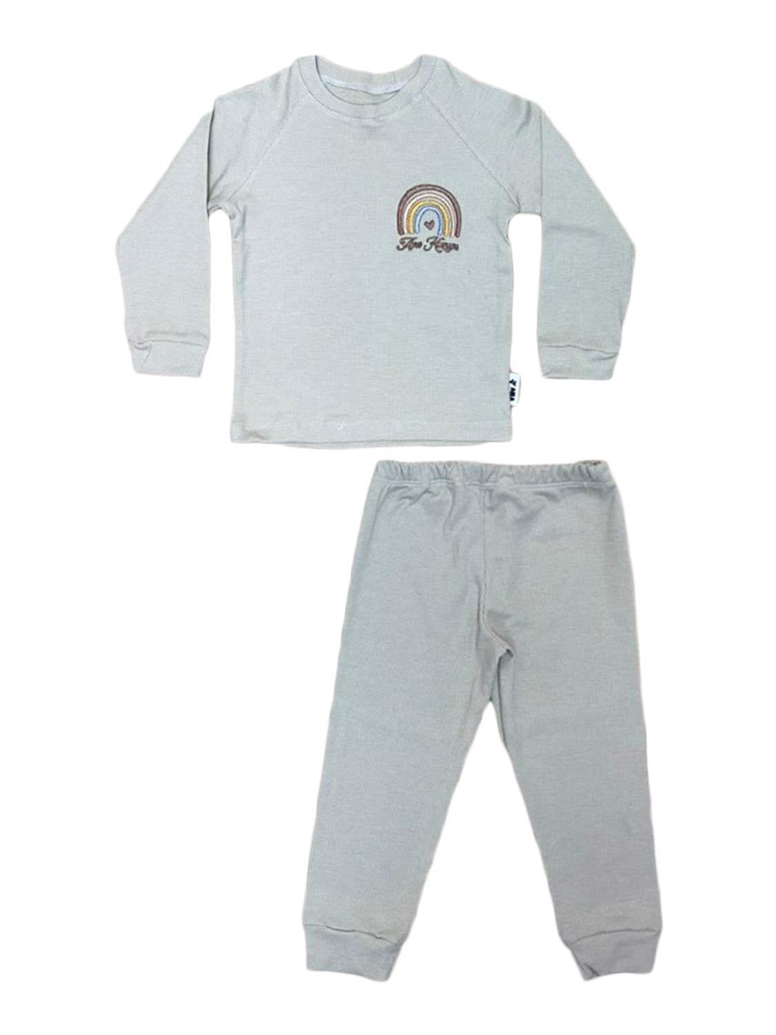 Ana Kuzusu Çocuk Özel Tasarım  Gökkuşağı Desen Çocuk Alt Üst Takım 