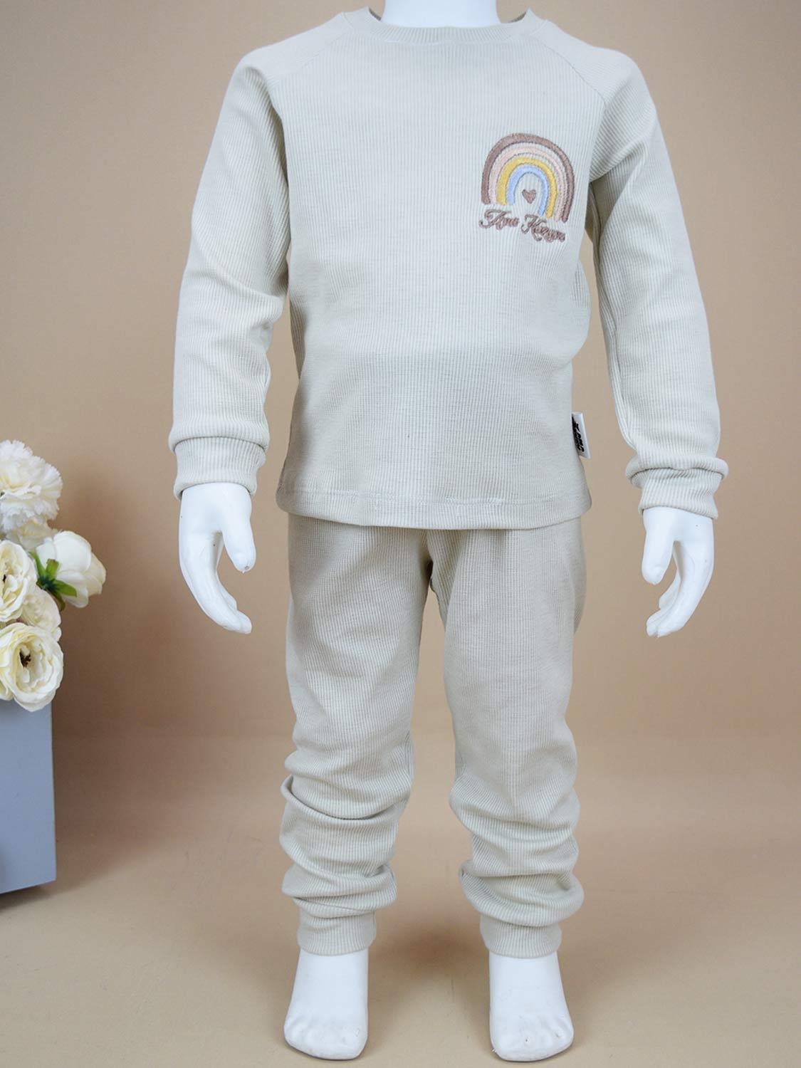 Ana Kuzusu Çocuk Özel Tasarım  Gökkuşağı Desen Çocuk Alt Üst Takım 