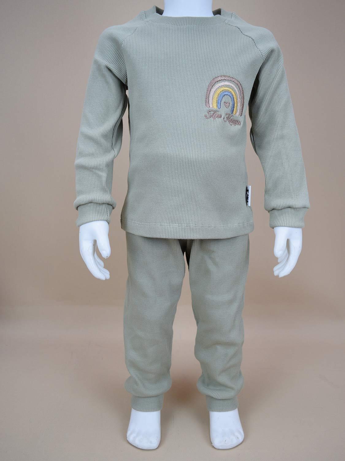 Ana Kuzusu Çocuk Özel Tasarım  Gökkuşağı Desen Çocuk Alt Üst Takım 