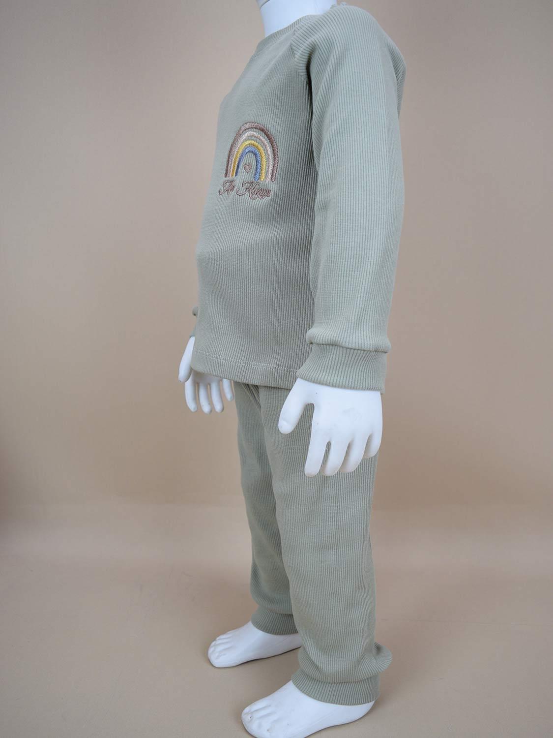 Ana Kuzusu Çocuk Özel Tasarım  Gökkuşağı Desen Çocuk Alt Üst Takım 