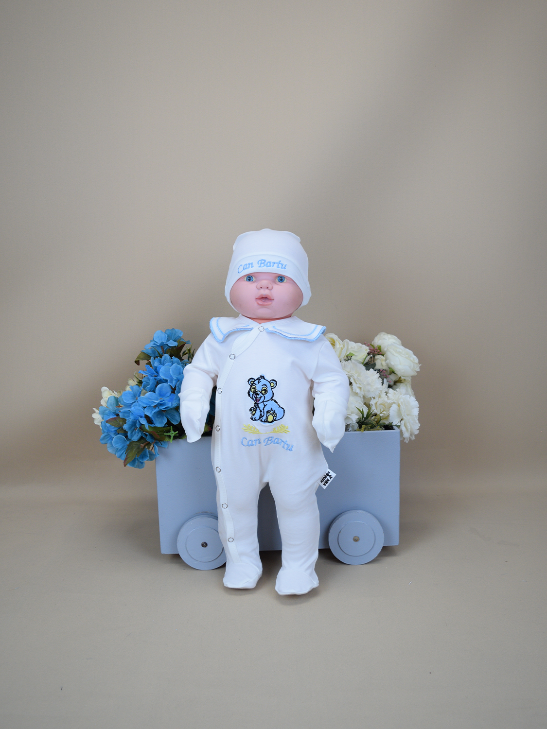 Ana Kuzusu İsme Özel Ayıcık Desen Tulum Seti Yakalı Set 3AYC62