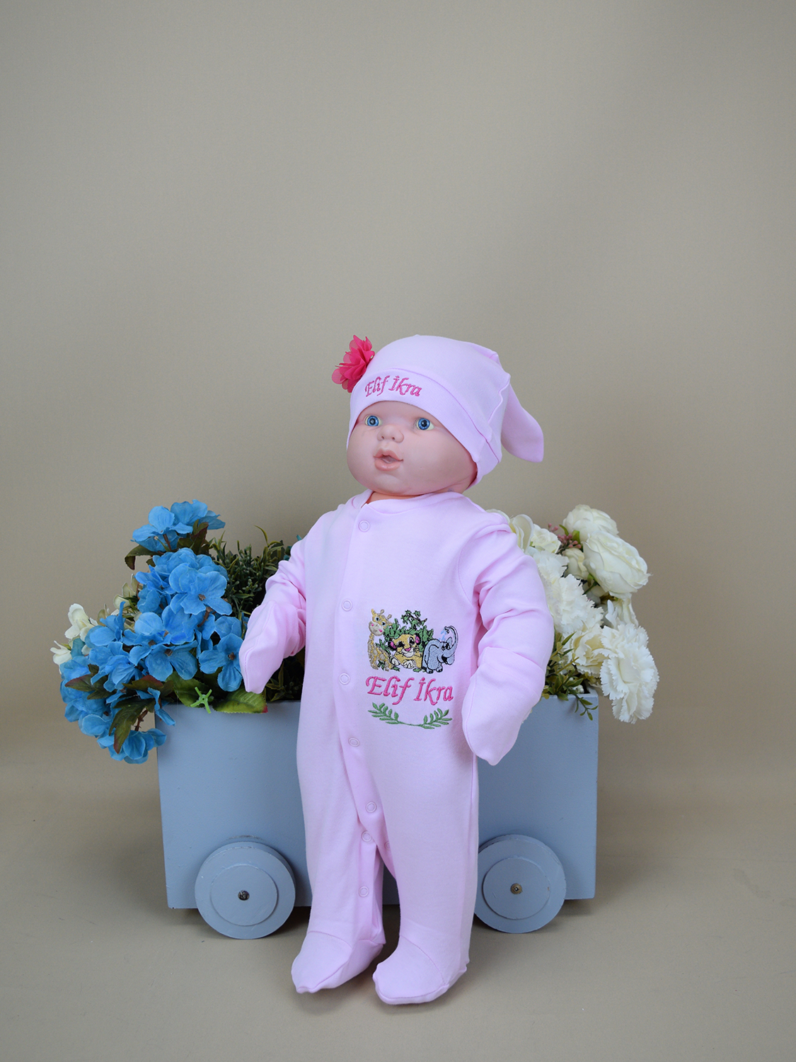 Ana Kuzusu İsme Özel Havyan Desen Tulum Seti Nakışlı Tavşan 3HDL61