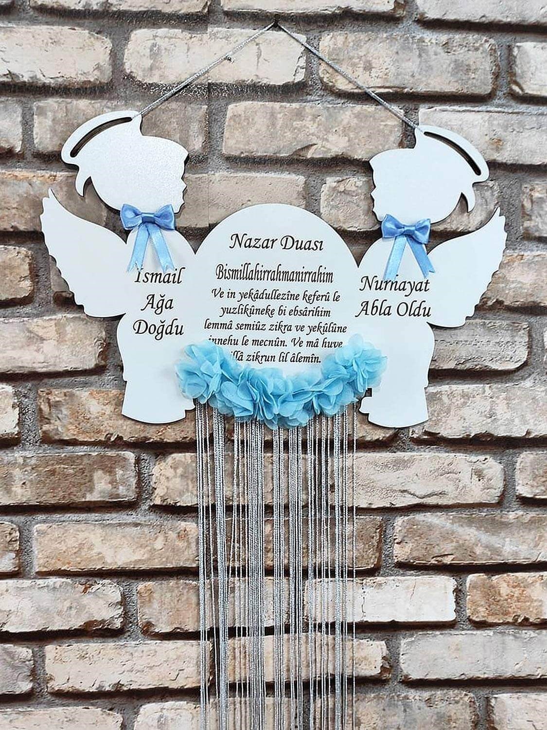 Ana Kuzusu İsme Özel Melek Figürlü Ahşap Kapı Süsü 1KPM01