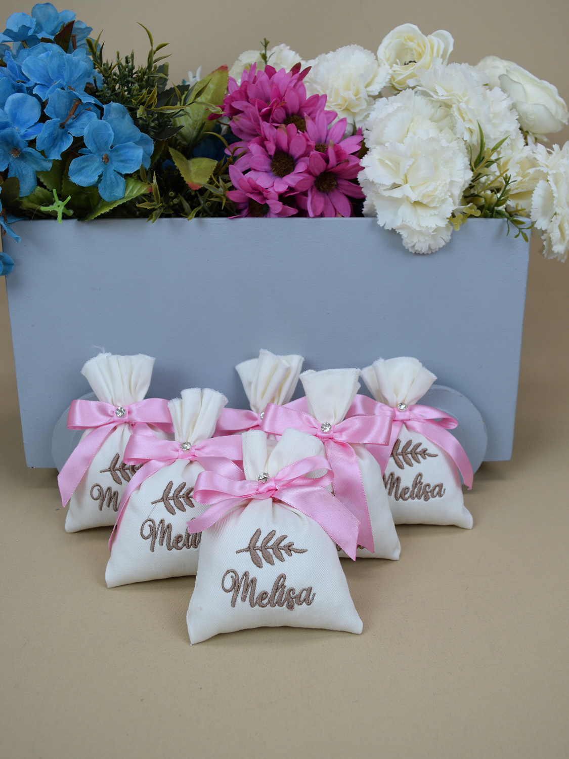 Ana Kuzusu İsme Özel Yaprak Desen  Nakışlı Lavanta Kesesi Nakış(12 Adet)  12YPK35