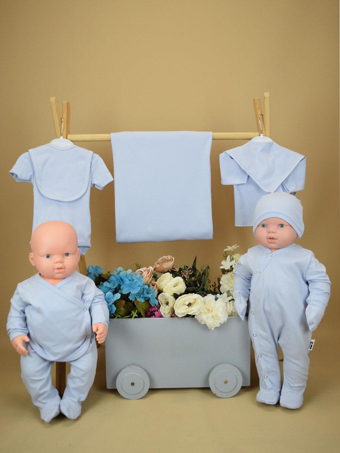 Anakuzusu Unısex  10 Parça Hastane Çıkışı Zıbın Seti Organik Pamuk  Bebe Mavisi  Rengi