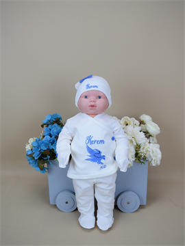 Ana Kuzusu İsme Nakış Özel Dış Zıbın Seti Nakışlı Kartal  Desen 3SLT122