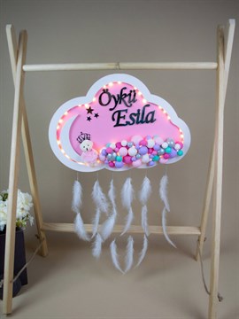 Ana Kuzusu İsme Özel Ahşap Ledli Bulut Kapı Süsü 45 Cm 1KPL48