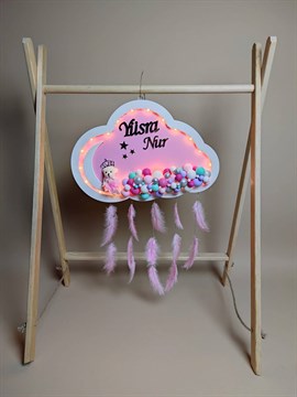 Ana Kuzusu İsme Özel Ahşap Ledli Bulut Kapı Süsü 45 Cm 1KPL48