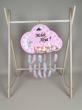 Ana Kuzusu İsme Özel Ahşap Ledli  Bulut Kapı Süsü 45 Cm 1KPL06