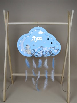 Ana Kuzusu İsme Özel Ahşap Ledli  Bulut Kapı Süsü 45 Cm 1KPL04