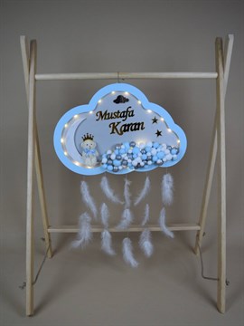 Ana Kuzusu İsme Özel Ahşap Ledli  Bulut Kapı Süsü 45 Cm 1KPL59